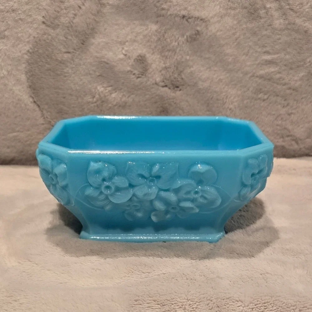 Vintage Portieux Vallerysthal Blue Milk Glass Dog on Rug Bottom Piece 4.75